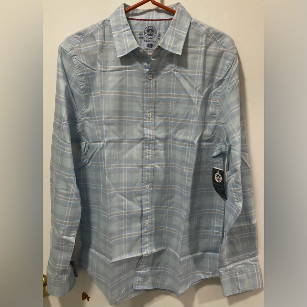Flag & Anthem MadeFlex Men’s Long Sleeve Button Up Shirt Size Medium Light Blue